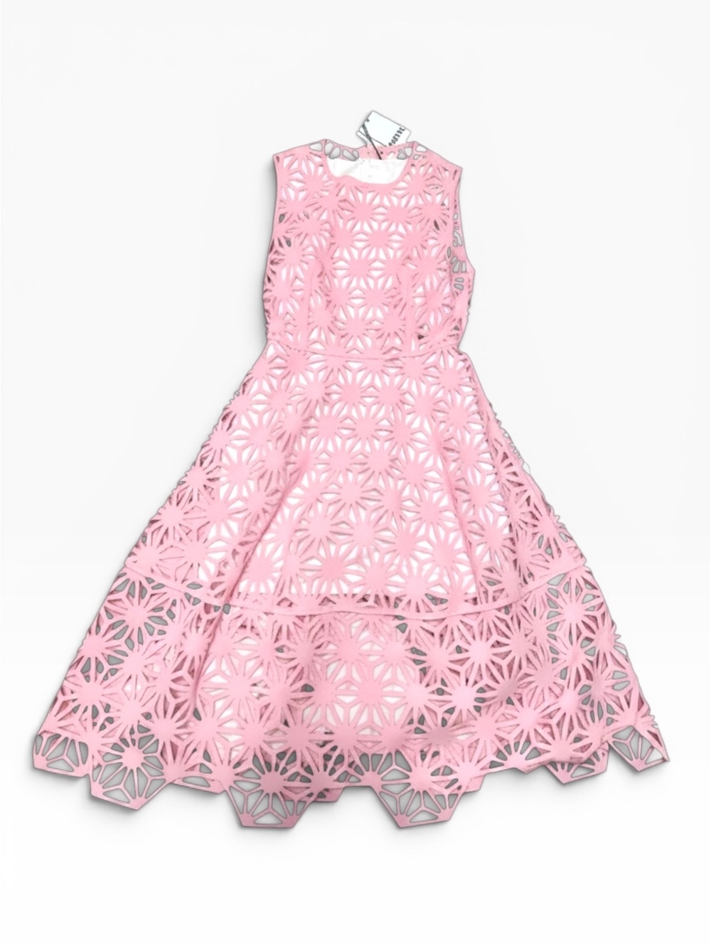 New PASKAL PS18 Pink Laser Cut Fit & Flare Midi Dress Slip S